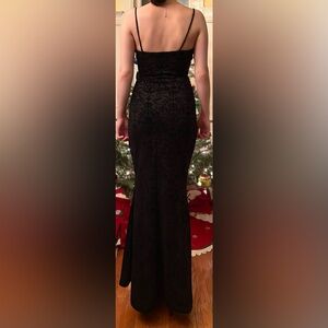 Black with pattern sheath floor length prom dress
